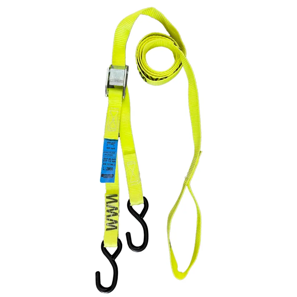 SANGLE D'ARRIMAGE BOUCLE RESSORT + CROCHET MOTO | 25mm | L: 2 m